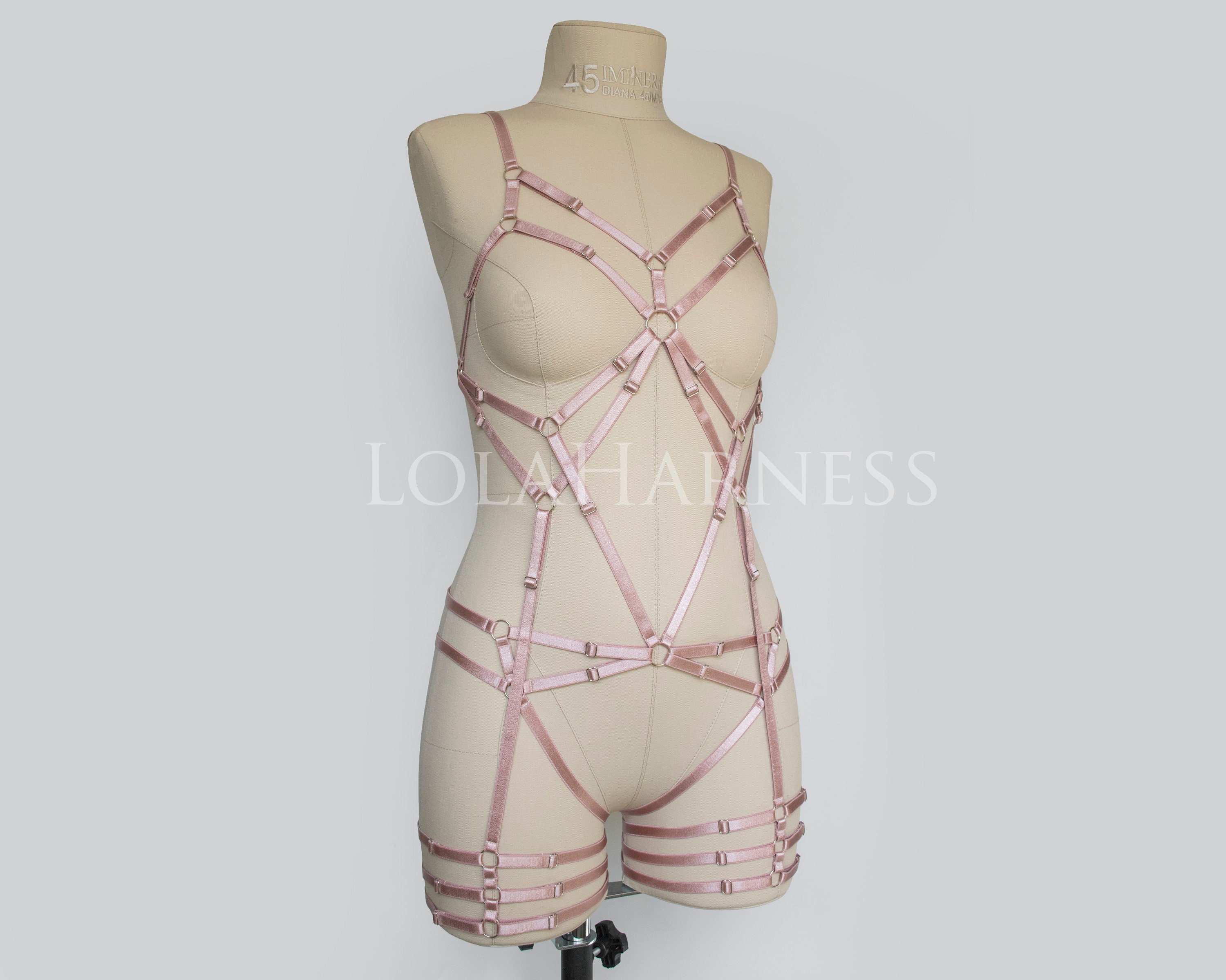 The Candy Two Piece Harness Set / Crotchless Bottoms / Open Bra