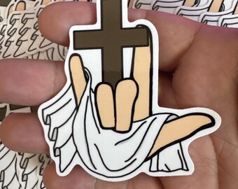 Jesus Cross, I Love You Hand Vinyl Sticker | Waterproof Die-Cut Decal for Laptops, Water Bottles, Laptop, and More!