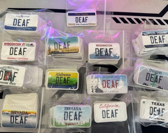 USA States, “DEAF” License Plate Vinyl Sticker | Waterproof Die-Cut Decal for Laptops, Water Bottles, Laptop, and More!