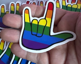 LGBTQ Flag, I Love You Hand Vinyl Sticker | Waterproof Die-Cut Decal for Laptops, Water Bottles, Laptop, and More!