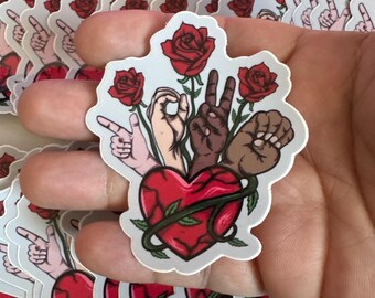 LOVE Hand-Spell Vinyl Sticker | Waterproof Die-Cut Decal for Laptops, Water Bottles, Laptop, and More!
