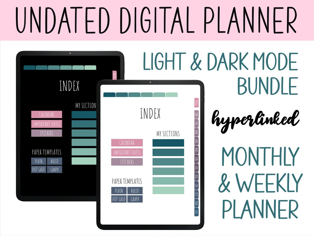 Undated DIGITAL PLANNER Bundle, Goodnotes Planner Sunday + Monday Start ...