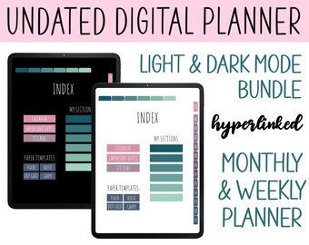 Undated DIGITAL PLANNER Bundle, GoodNotes Planner Sunday + Monday Start, Hyperlinked Planner Notability, Dark Mode Planner Undated