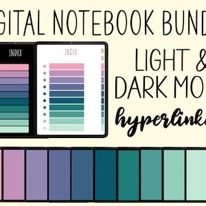 DIGITAL Notebook Bundle Dark Mode & Light Mode, Hyperlinked Notebook GoodNotes, Notability Notebook Pastel Rainbow, Cute Digital Notebook