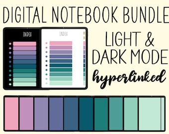 DIGITAL Notebook Bundle Dark Mode & Light Mode, Hyperlinked Notebook GoodNotes, Notability Notebook Pastel Rainbow, Cute Digital Notebook