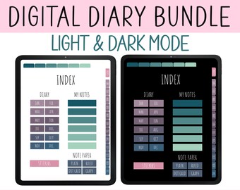 DIGITAL Journal BUNDLE Light Mode & Dark Mode, Digital Diary, GoodNotes Journal Minimalist, iPad Journal Purple Green