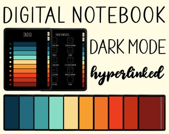 DIGITAL Notebook GoodNotes | Black Paper Notebook with Subject Tabs | Digital Notebook Retro