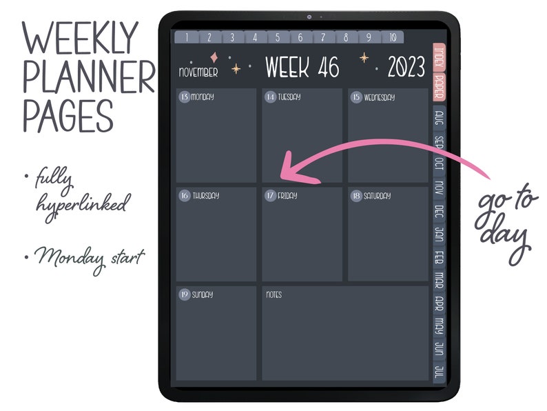 Mid year planner 2023 2024 academic planner dark mode witchy digital