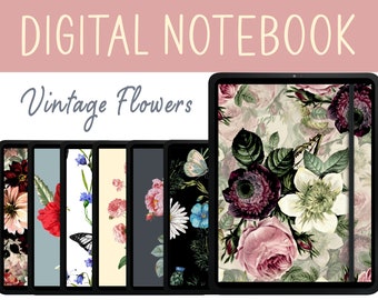 GoodNotes Notebook Botanical, Digital Notebook Hyperlinked,  iPad Notebook with Tabs, Digital Notebook Vintage Flowers, Pastel Notebook