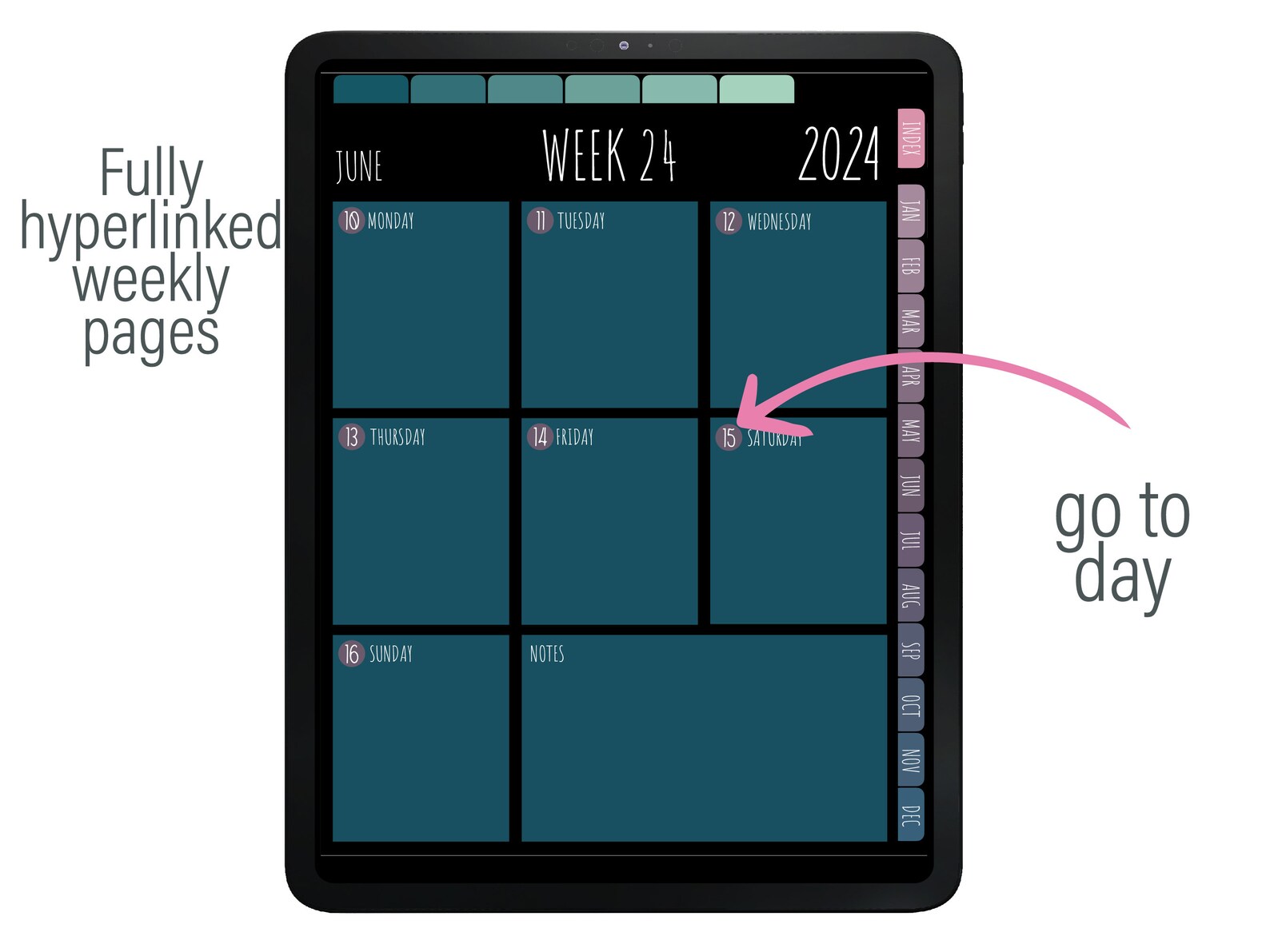 DIGITAL PLANNER 2024 Dark Mode, Digital Calendar 2024 Digital Planner