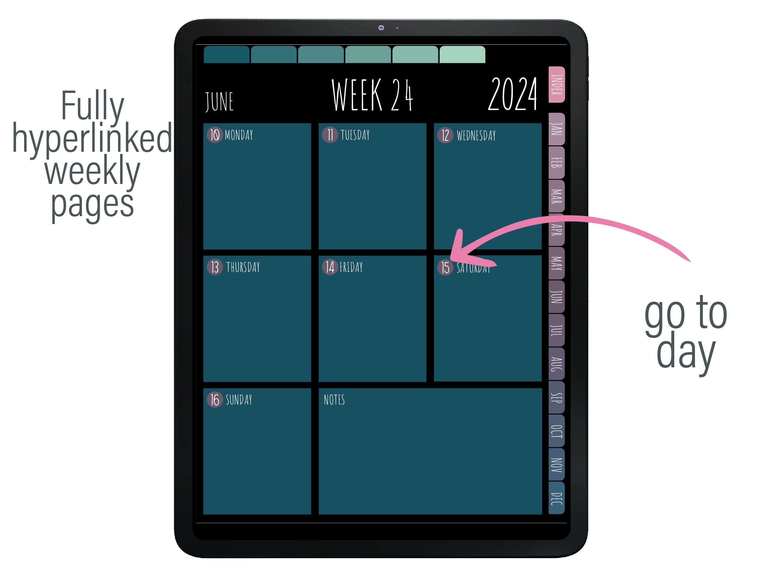 DIGITAL PLANNER 2024 Dark Mode, Digital Calendar 2024 Digital Planner
