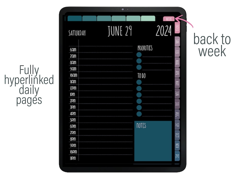 DIGITAL PLANNER 2024 Dark Mode, Digital Calendar 2024 Digital Planner