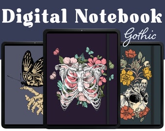 DIGITAL Notebook Dark Mode, 12 Subject Notebook Hyperlinked, iPad Notebook, GoodNotes Notebook Gothic, Digital Notebook Witchy