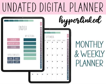 Undated GoodNotes Planner Minimalist, Digital Planner Monthly & Weekly, Boho Planner Sunday + Monday Start, Notability Planner Undated