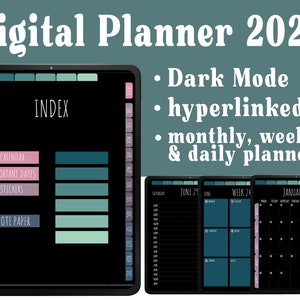 DIGITAL PLANNER 2024 Dark Mode, Digital Calendar 2024 Digital Planner GoodNotes, Monthly, Daily + Weekly Planner iPad, 2024 Planner Black