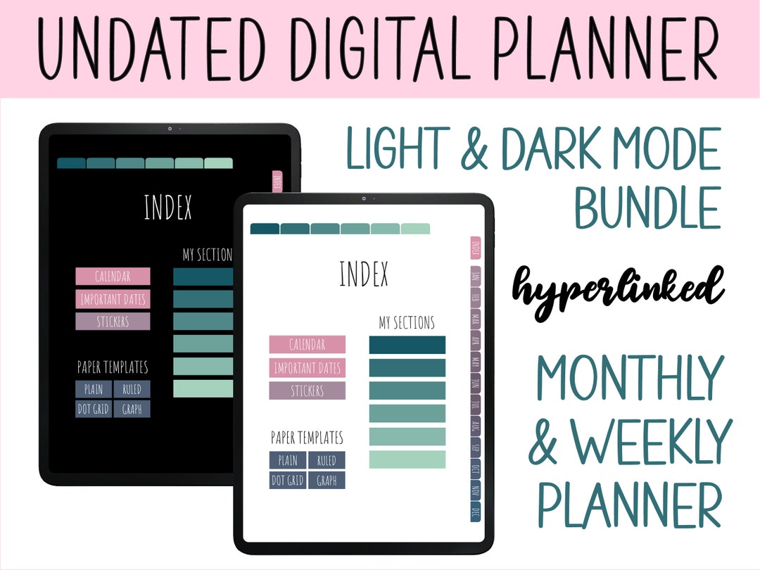 UNDATED DIGITAL PLANNER Light Mode & Dark Mode Bundle Goodnotes Planner ...