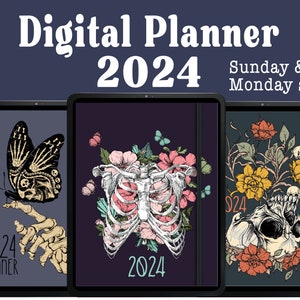 DIGITAL PLANNER 2024, Witchy Planner Dark Mode, GoodNotes Planner Hyperlinked, 2024 Planner, Daily, Weekly & Monthly Planner