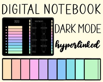 Cute DIGITAL Notebook Dark Mode, GoodNotes Notebook Hyperlinked, Pastel Notebook with Tabs, Notability Notebook Digital Planner