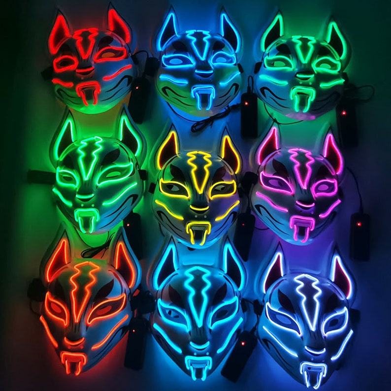 Halloween Horror Glowing LED Fox Face Mask LED Lights | Etsy