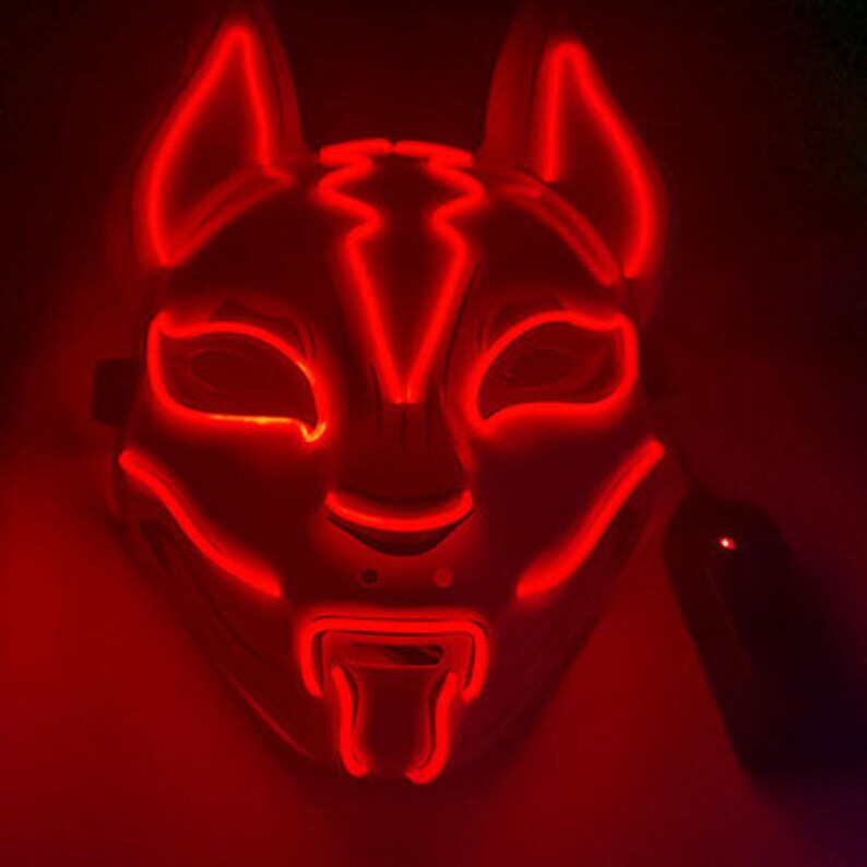 Halloween Horror Glowing LED Fox Face Mask LED Lights Etsy