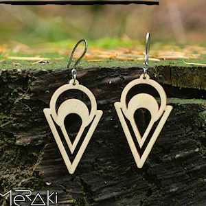 Geometric laser cut earrings in wood and stainless steel