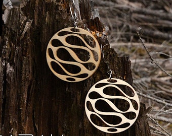 Geometric laser cut earrings in wood and steel - circles