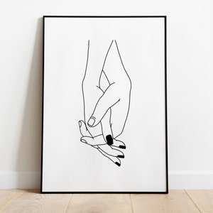 Two hands print, Line drawing print, Hands line art, Line art, Holding hands print, Line poster, Couple print, Black lines art, Printable