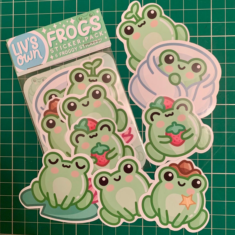 Frog Sticker Pack 6 Cute Frogs Stickers Etsy
