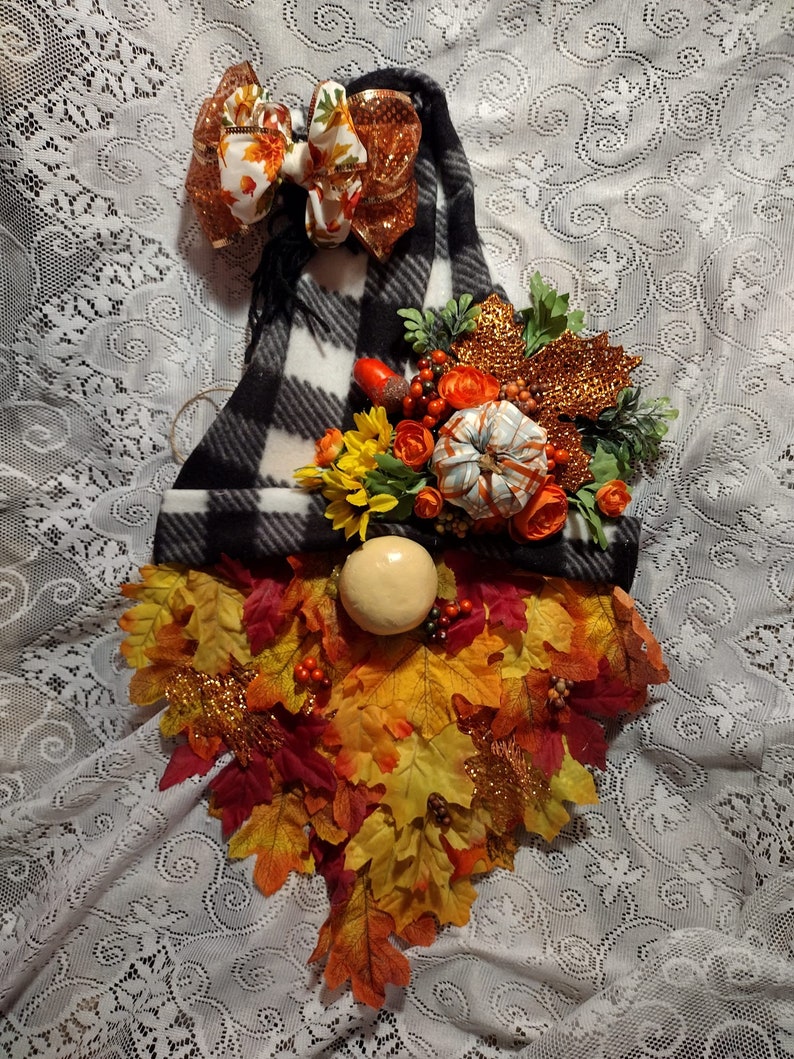 Fall Gnome Door Hanger/wreath With Leaf Beard Etsy