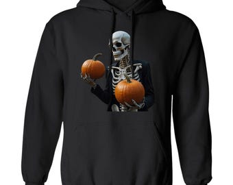 Halloween Skeleton With A Pumpkin  Pullover Hoodie