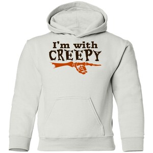 I&#39;m With Creepy Halloween Costume Youth Pullover Hoodie , Funny Banter to Friends Costume