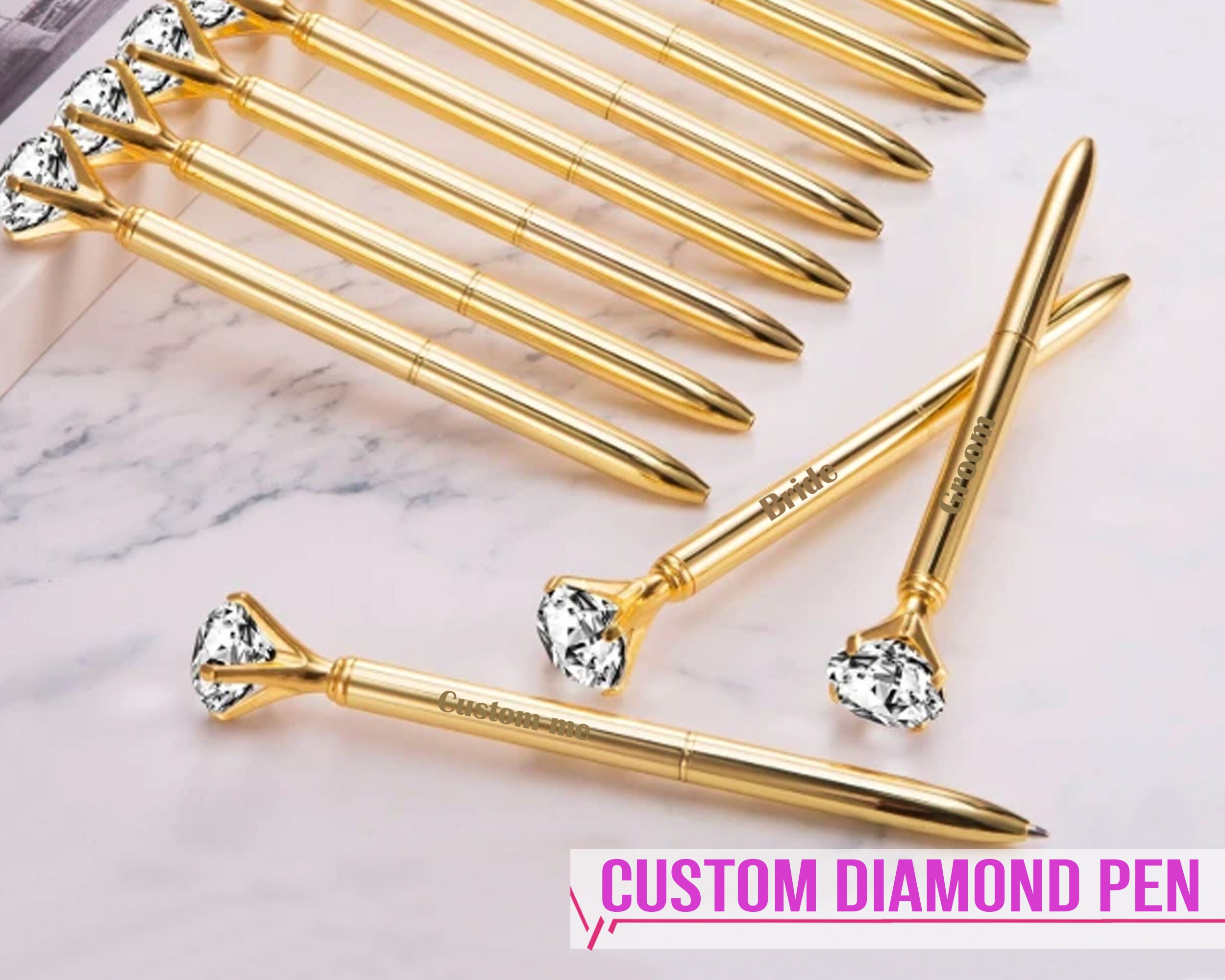 Customized Pen Diamond Pen Crystal Metal Blue Ink Ballpoint Etsy