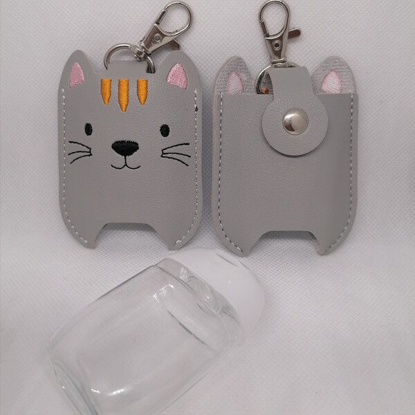GIFT - -Embroidered CAT Hand Sanitiser Case, Antibacterial Hand Gel Holder, Sanitiser Case, Keyring, Bag Charm