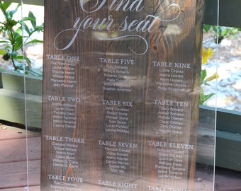 Modern Acrylic Wedding Seating Chart, Engraved Guest Table Plan Sign