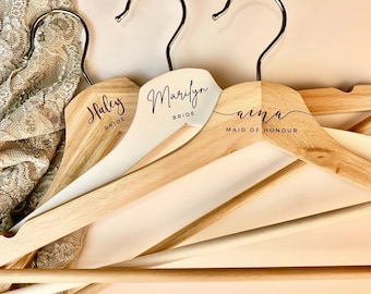 Personalized Bridesmaid Dress Hangers | Wooden Wedding Dress Hanger | Bridal Dress Hanger | Custom Bridesmaid Gift