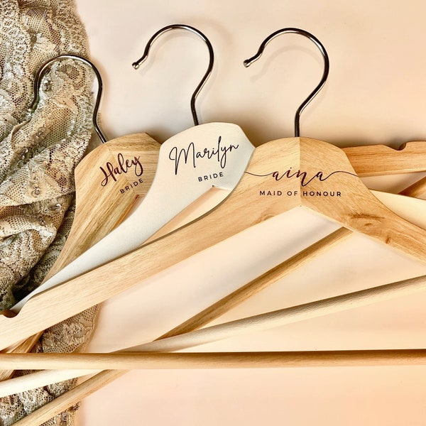 Personalized Bridesmaid Dress Hangers | Wooden Wedding Dress Hanger | Bridal Dress Hanger | Custom Bridesmaid Gift