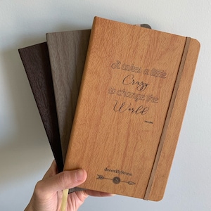 Personalized Engraved Notebook | Custom Faux Wood Hardcover Book with Inner Pocket