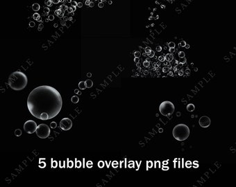 Superposiciones de burbujas realistas, arte compuesto, 5 archivos PNG (descarga digital)