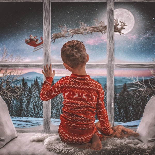 Christmas backdrop, digital background, children’s backdrop, Santa window, composite background, Christmas window, Winter window