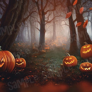Halloween Backdrop, Jack-O-Lantern backdrop, Forest background, Child Photography, Photo backdrop, digital backdrop, instant download