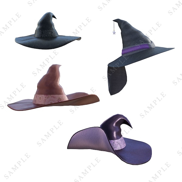 Witch's hat overlay, purple witch hat, mauve witch hat, pretty witch hat, black witch hat, Hat pngs, digital download, instant download