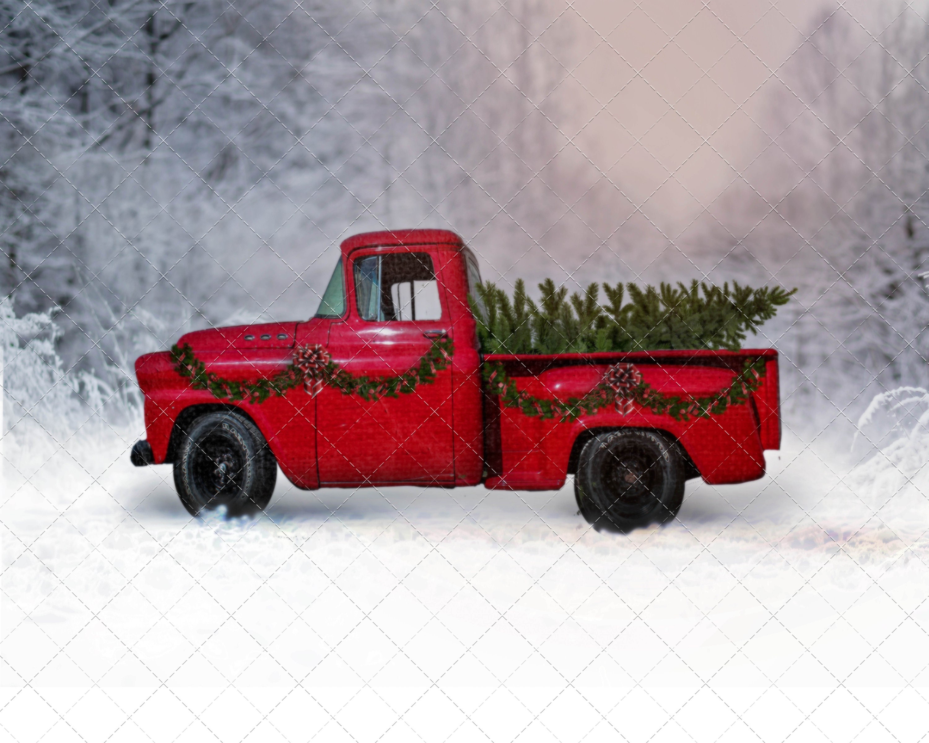 Fondo digital navideño de Little Red truck para Holiday Etsy