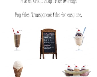 Superposiciones de helados, letreros de tiendas, archivos PNG (descarga digital)
