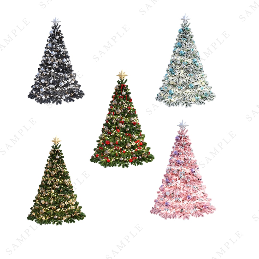 Christmas Tree Overlays, Christmas Pngs, Five Digital Files for Your