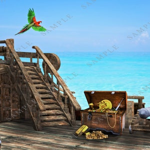 Pirate shipdeck,  Pirate background, Pirate Treasure, Photoshop composite, Pirate Backdrop, Digital Background, Treasure Chest, Download