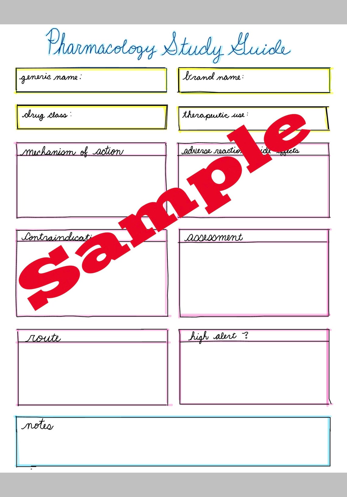 Pharmacology Study Template Etsy Pharmacology Study Template Etsy