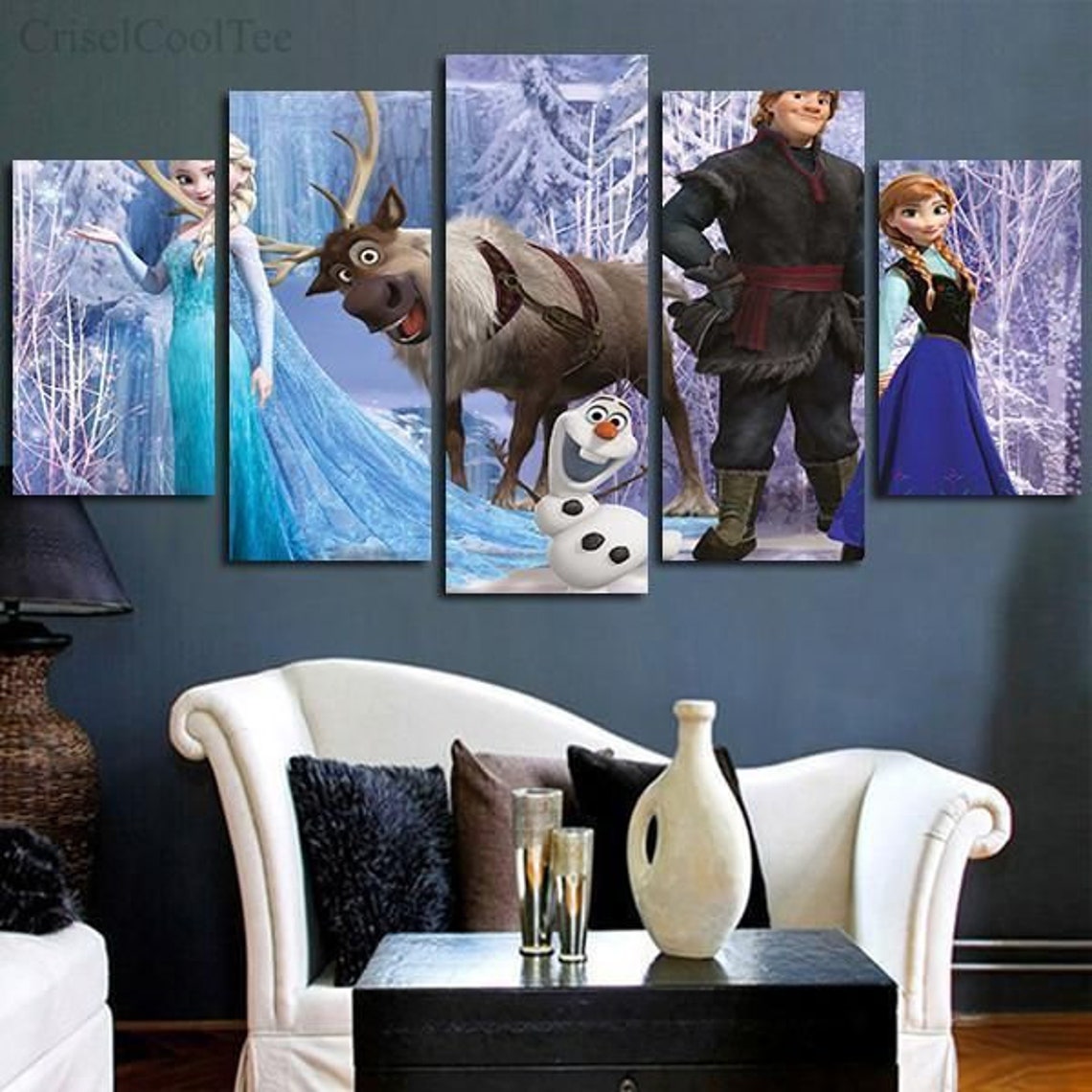 Disney Frozen Characters Anna Kristoff Cartoon Canvas Wall Art Etsy