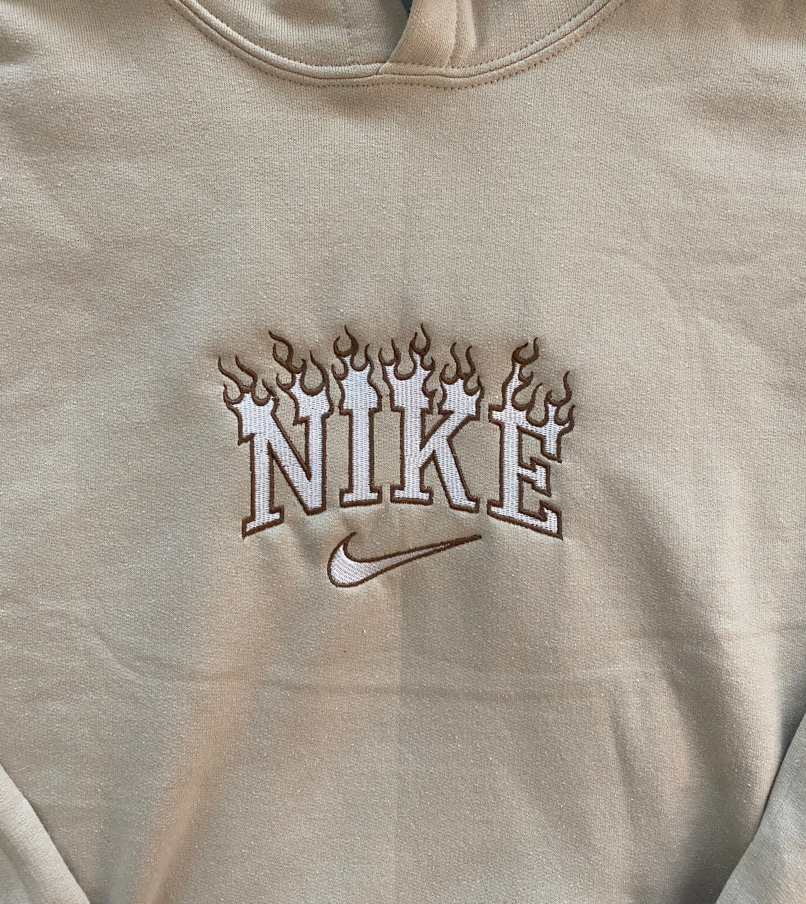 Nike Inspired Flame Logo Embroidered Hoodie or Crewneck