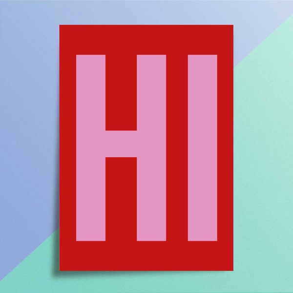 Typographic | Hi | Entrance Hall | Decor | Hallway Decor | A4 | Pink | Red | Print | Betty Creative