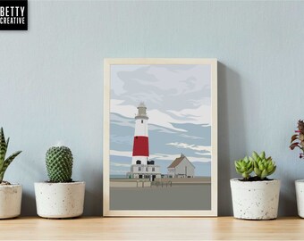 Portland Bill / A4 / Print / Dorset / Lighthouse Print / Coastal Print / Decor / Wall Decor / Betty Creative